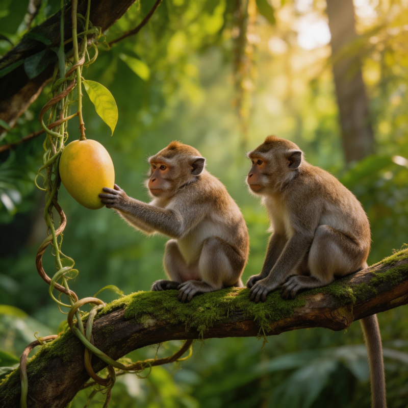 猴子摘果趣景图片