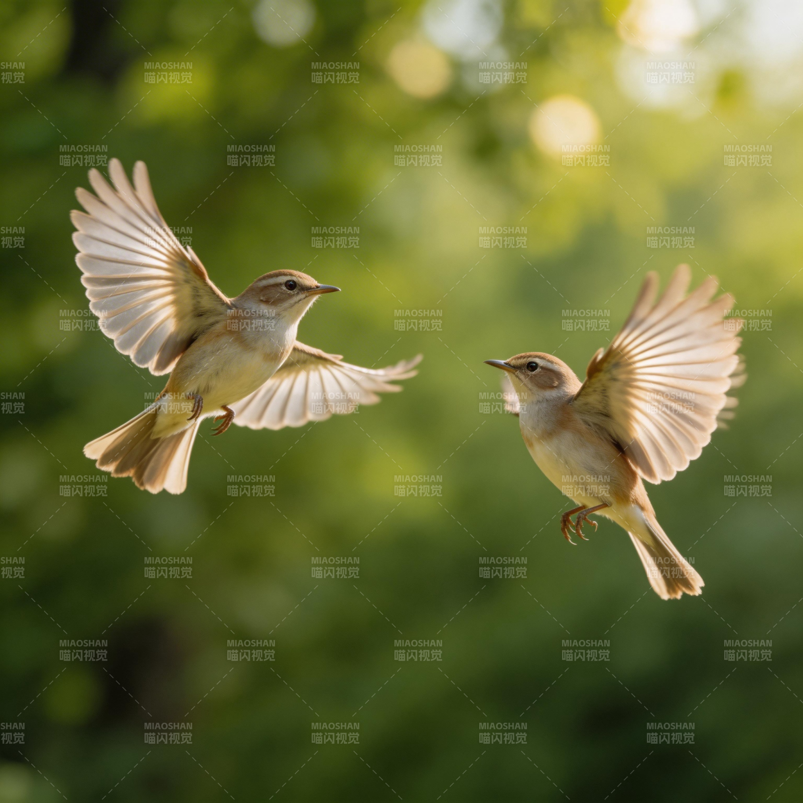 双鸟飞翔绿意间图片