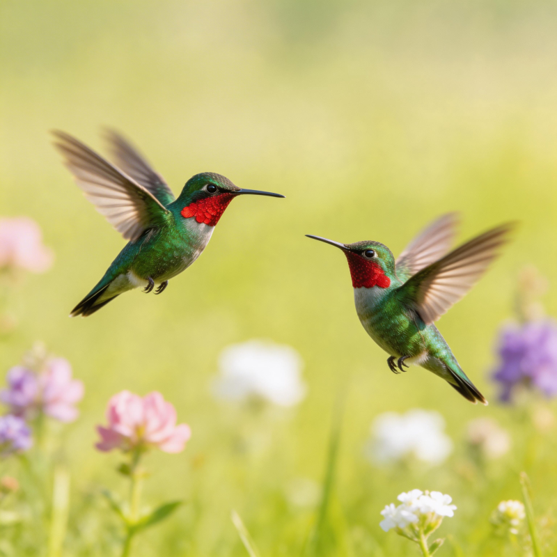 双蜂鸟翩跹花间图片