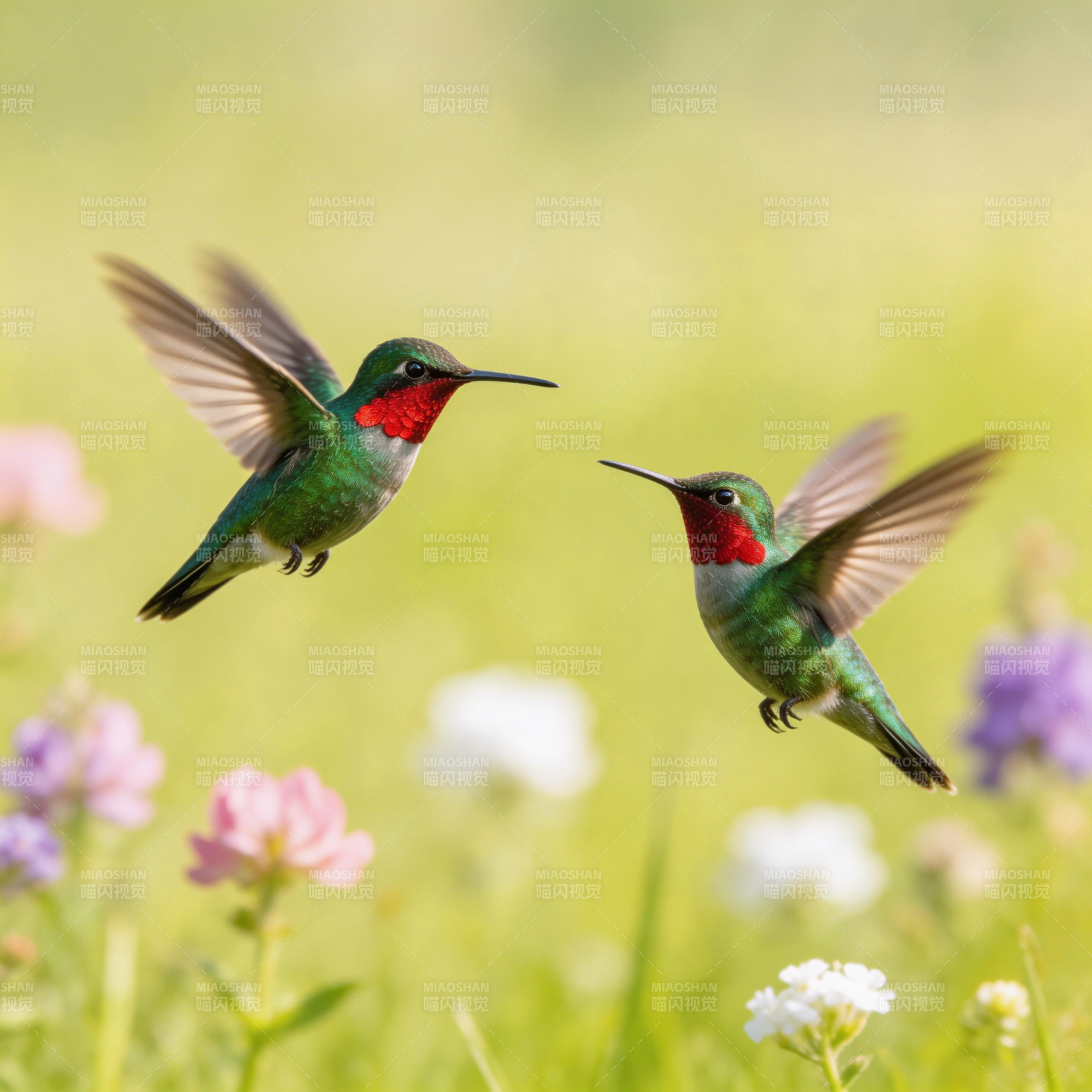 双蜂鸟翩跹花间图片