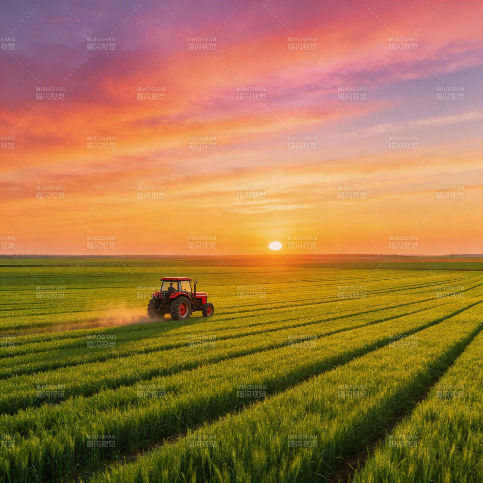夕阳下的耕作图片