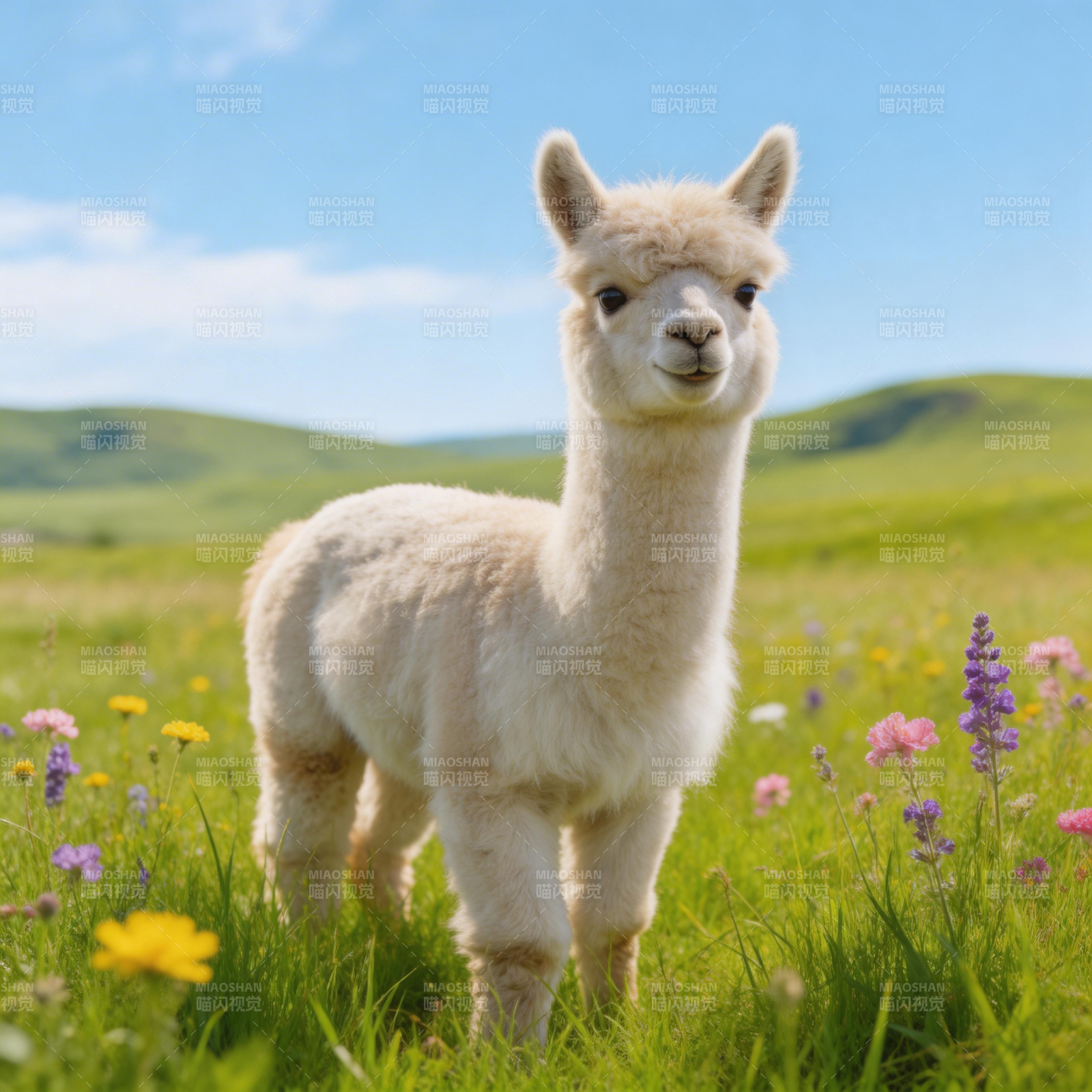 草地上可爱的羊驼图片