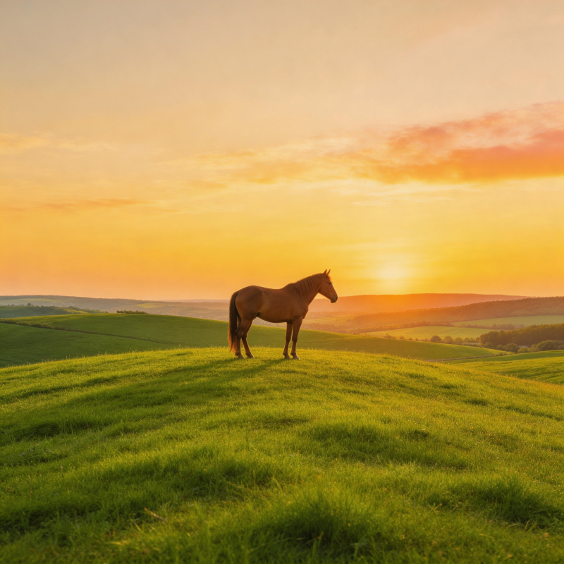 夕阳下的草原骏马图片
