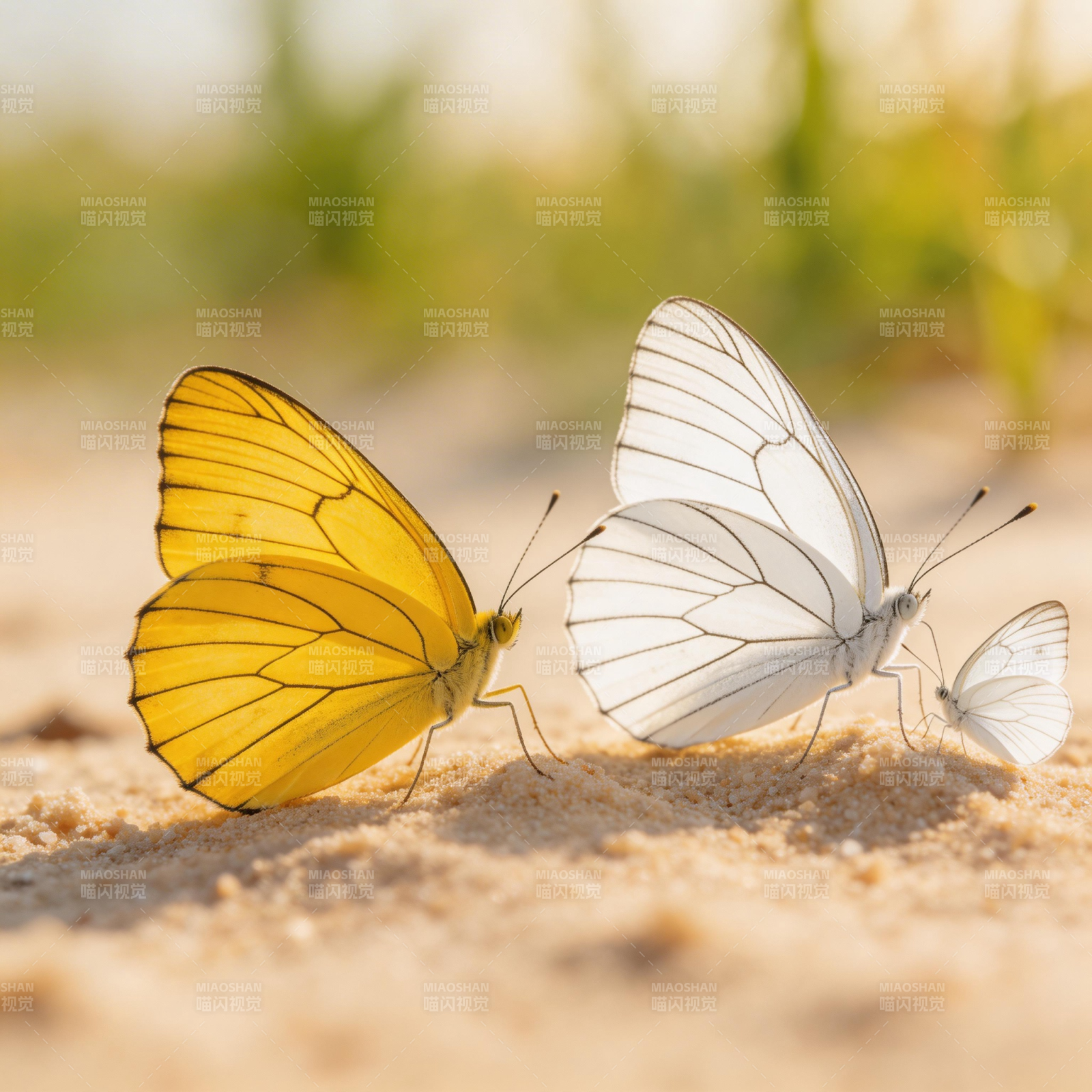 黄白蝶共舞沙地图片