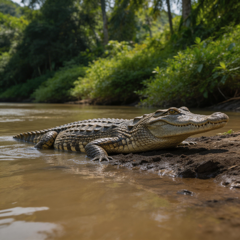 鳄鱼静卧河畔图片