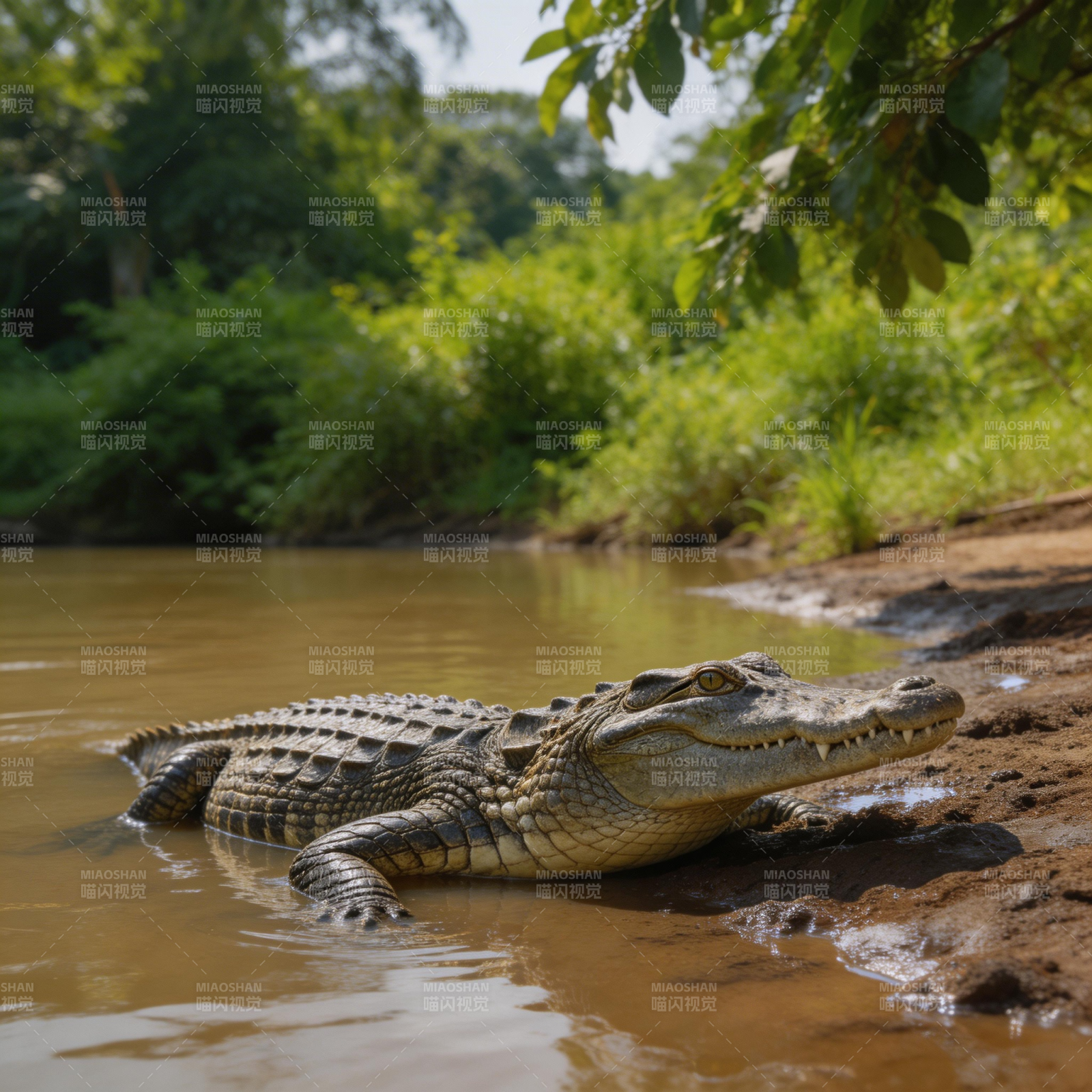 鳄鱼静卧河畔图片