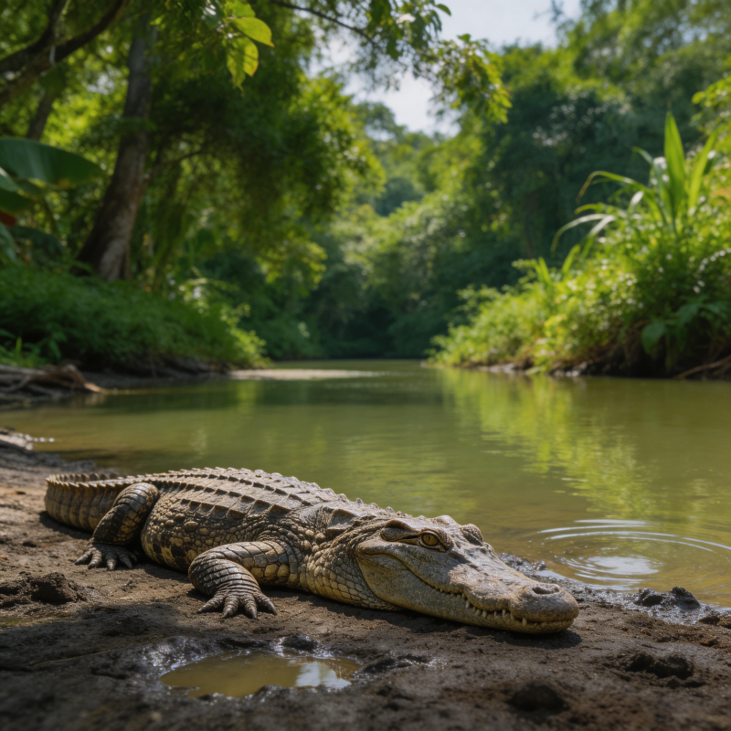 鳄鱼静卧河畔图片