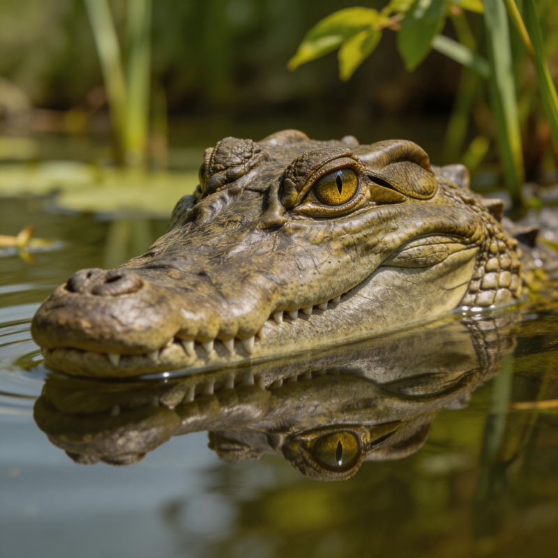 鳄鱼水面倒影图片