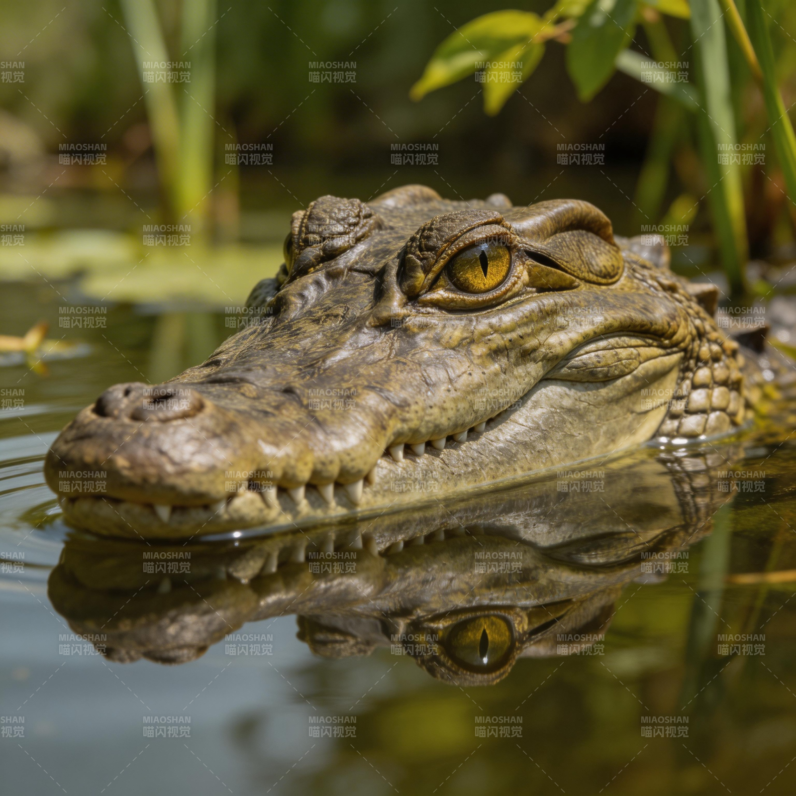 鳄鱼水面倒影图片
