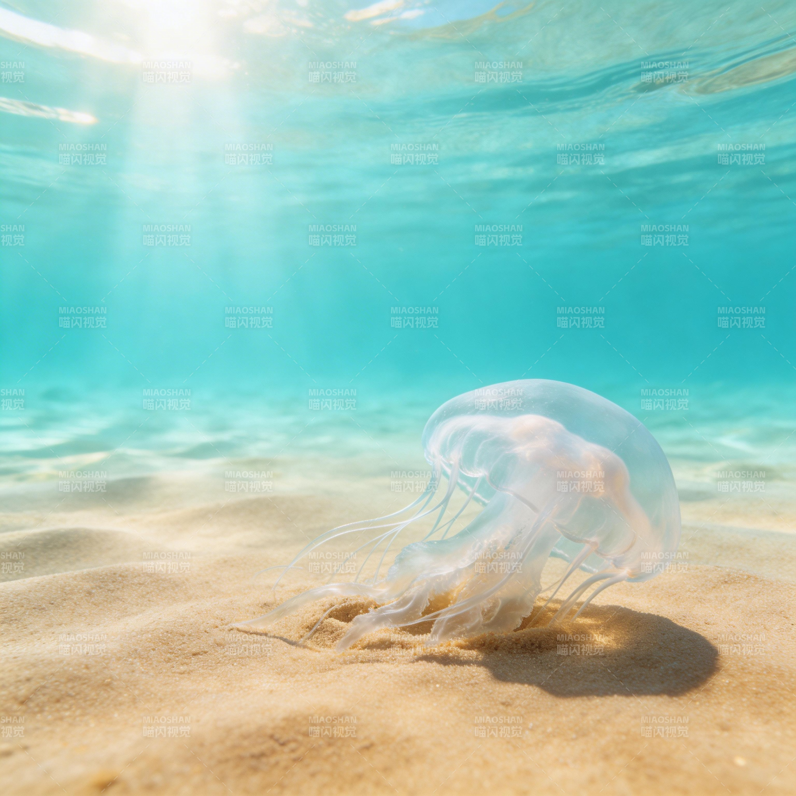 水母悠游海底沙图片