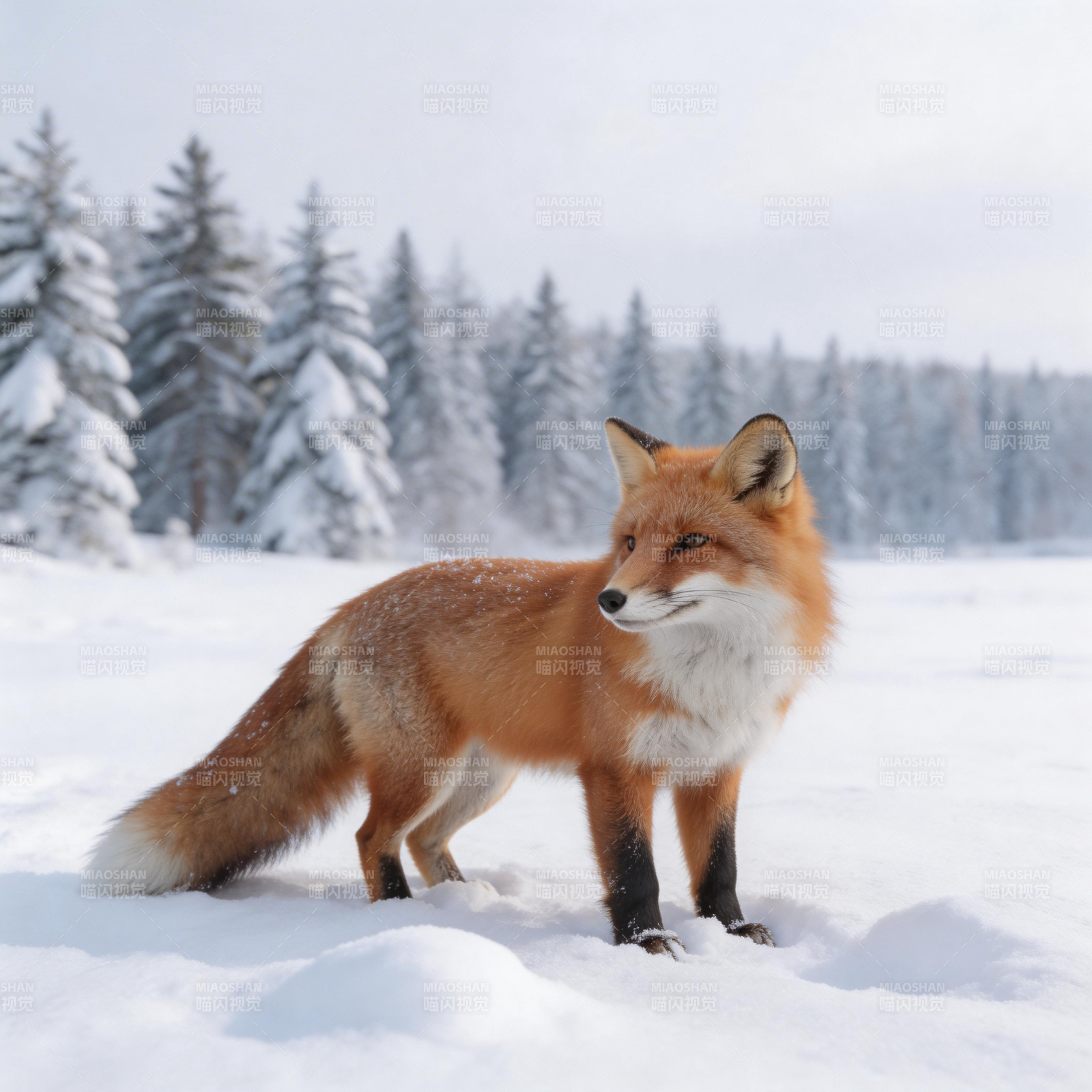 雪地红狐静立图片