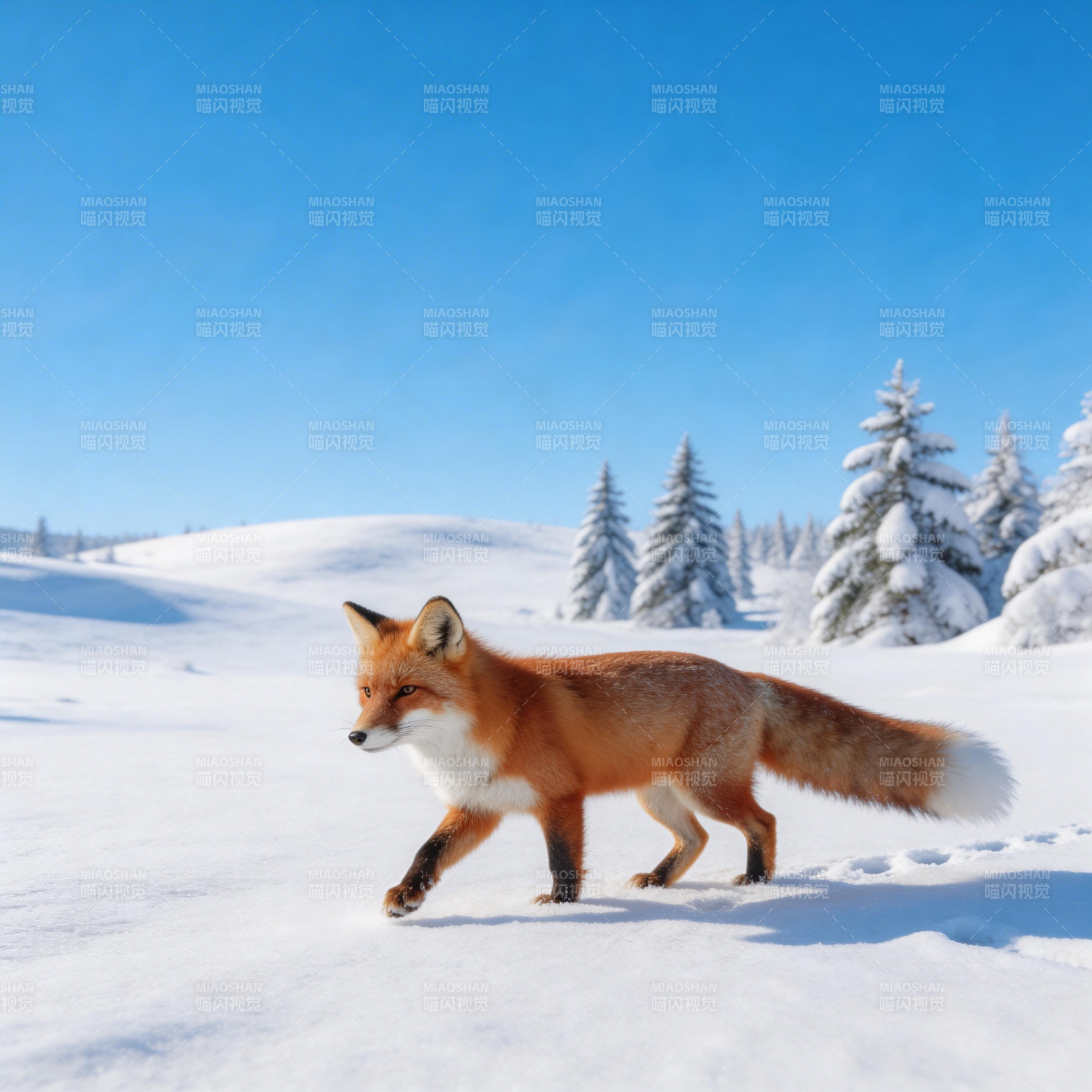 雪地红狐行图片