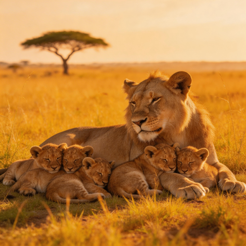 母狮与幼崽温馨时刻图片