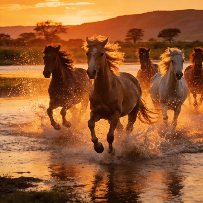 骏马奔腾夕阳下图片