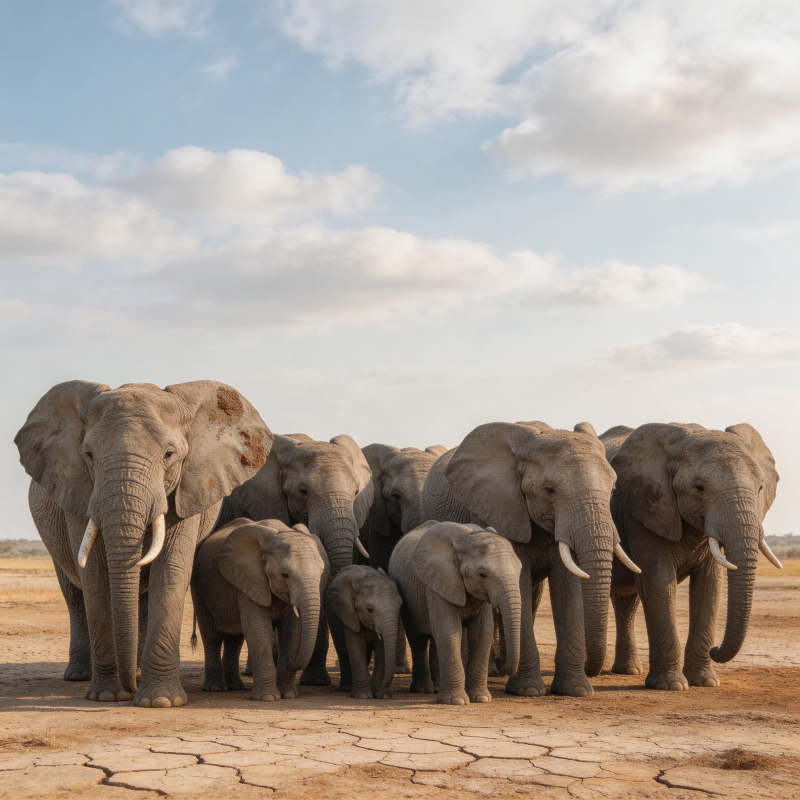 象群行走在干裂大地图片