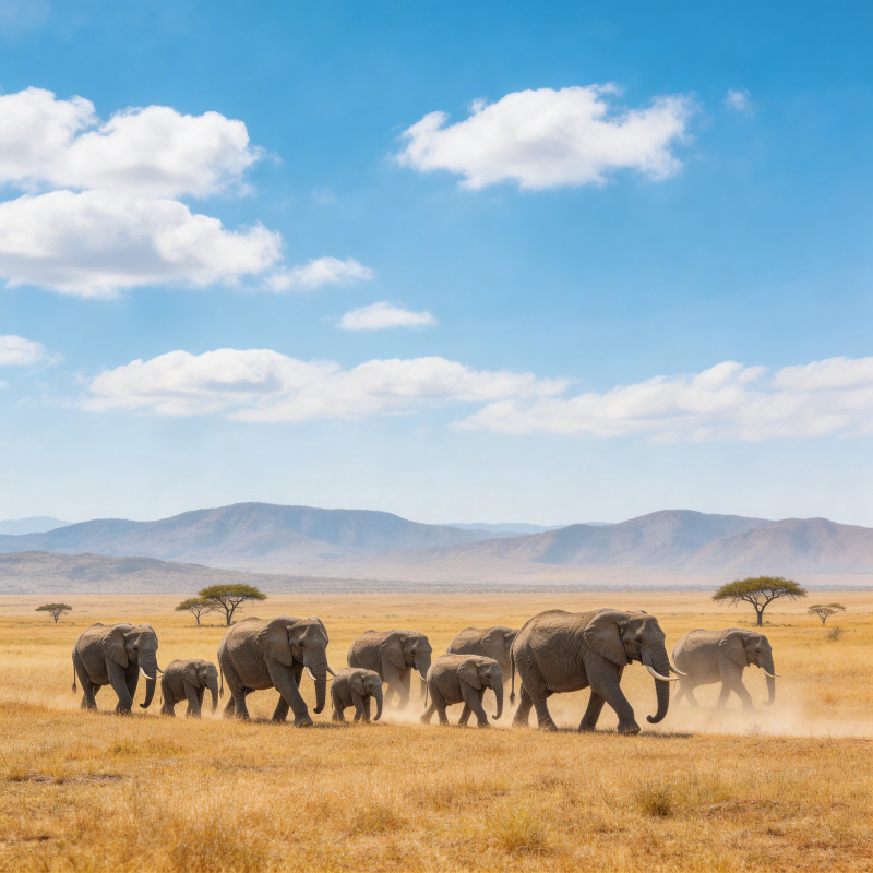 象群行进草原图片