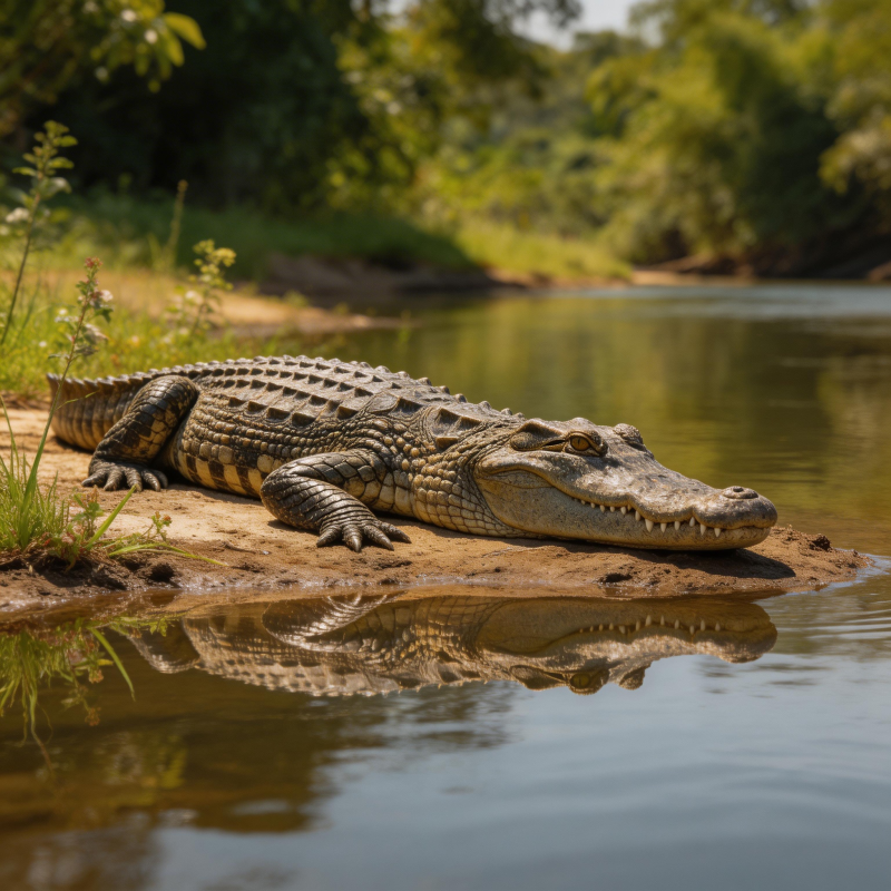 鳄鱼静卧水边图片