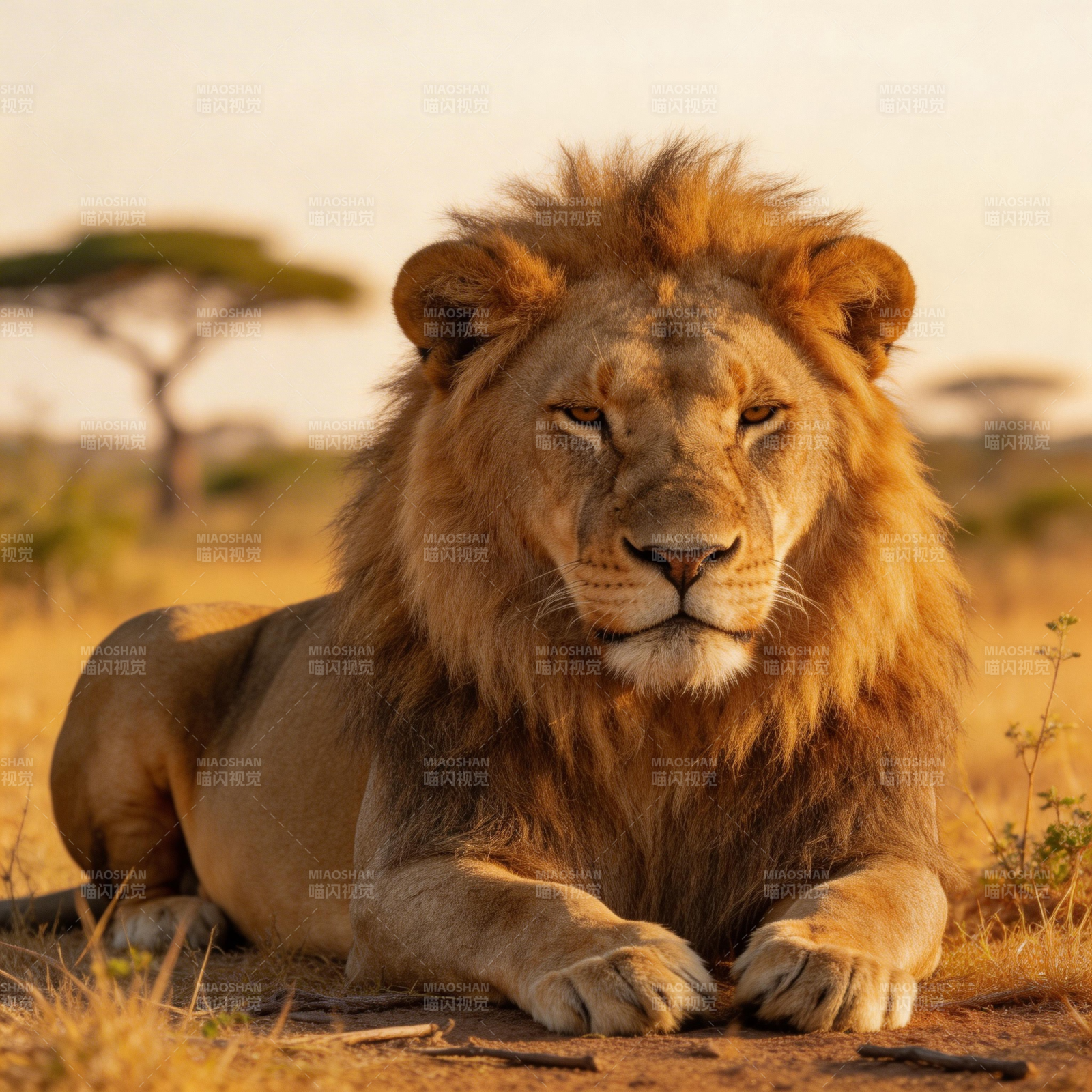 草原雄狮静卧图片