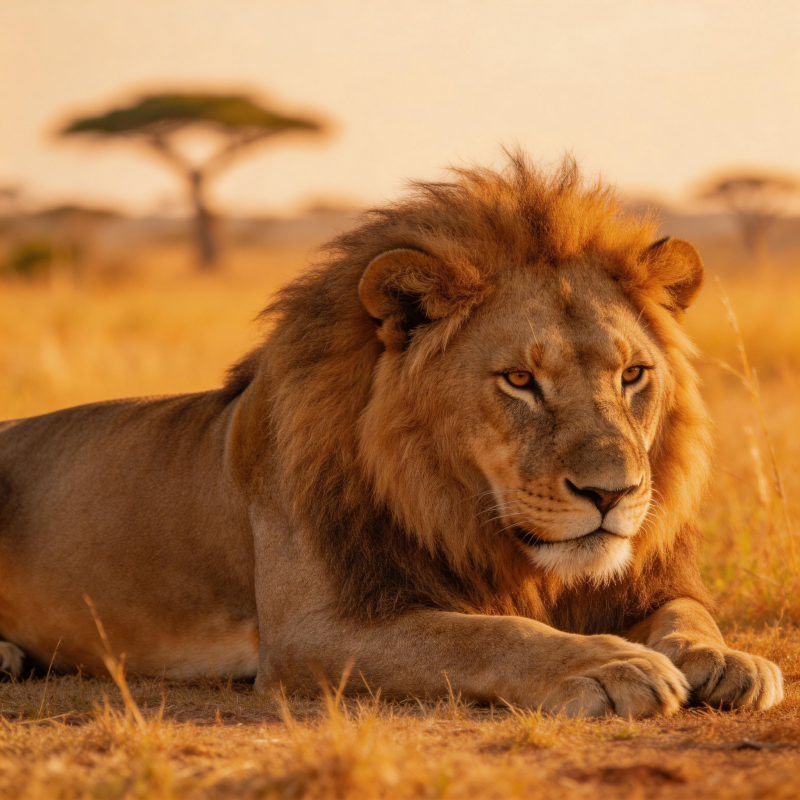 草原雄狮静卧图片