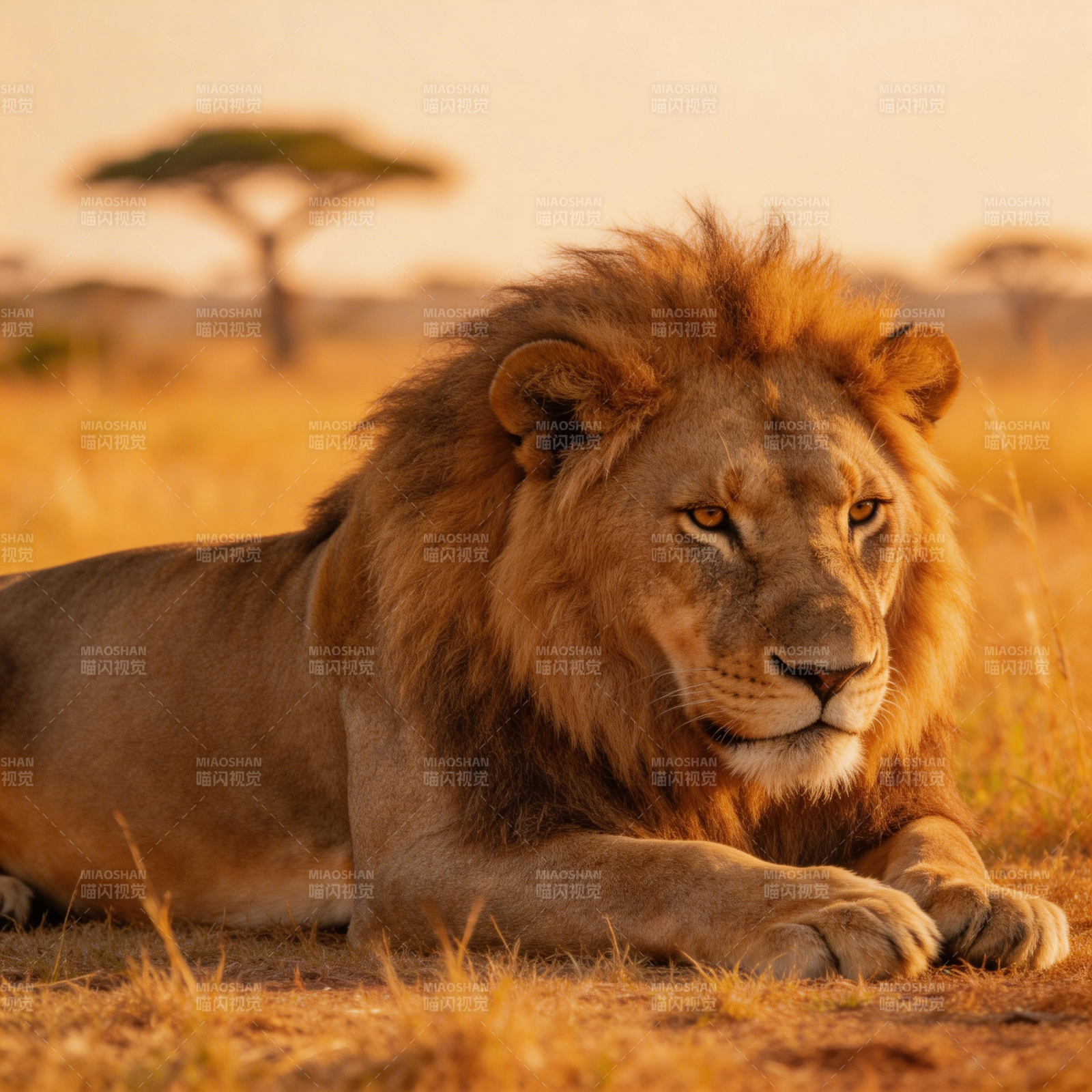 草原雄狮静卧图片