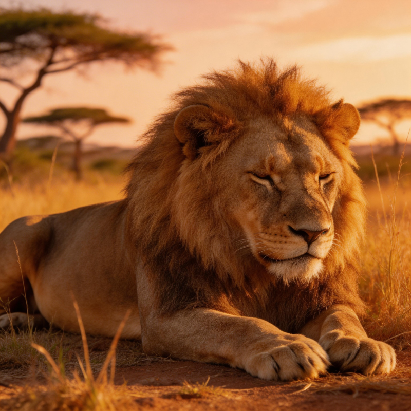 夕阳下的雄狮图片