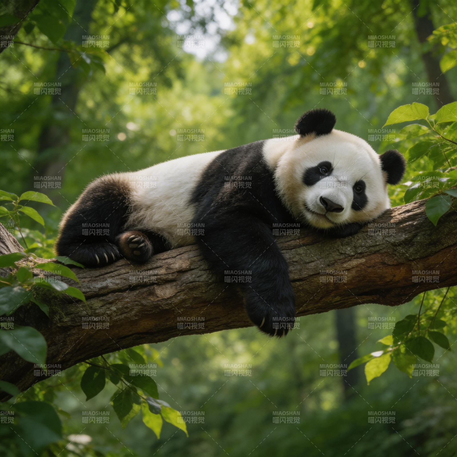 熊猫树上休憩图片