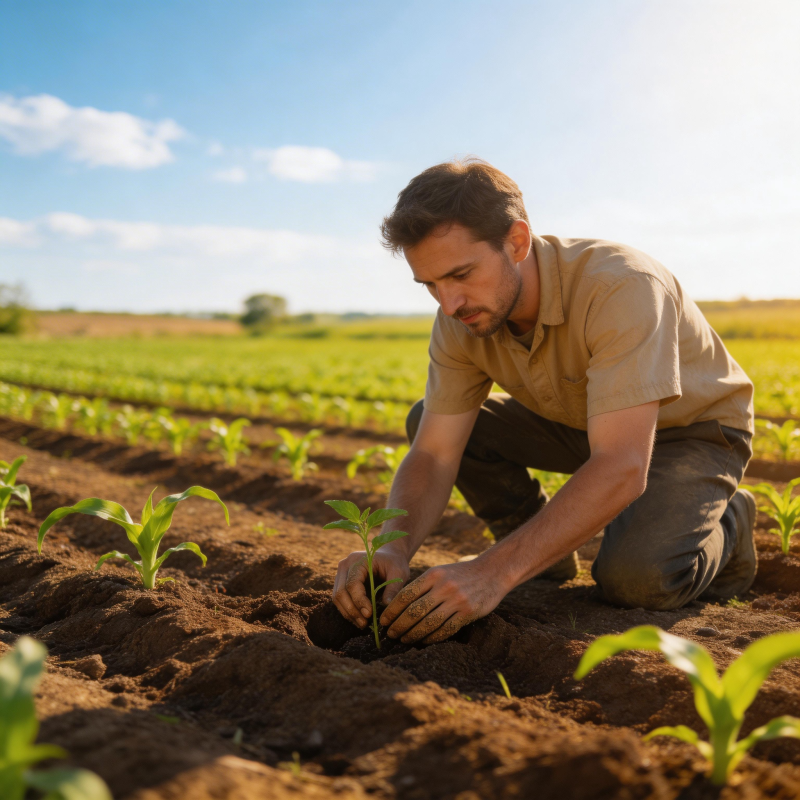 农夫田间植苗图片