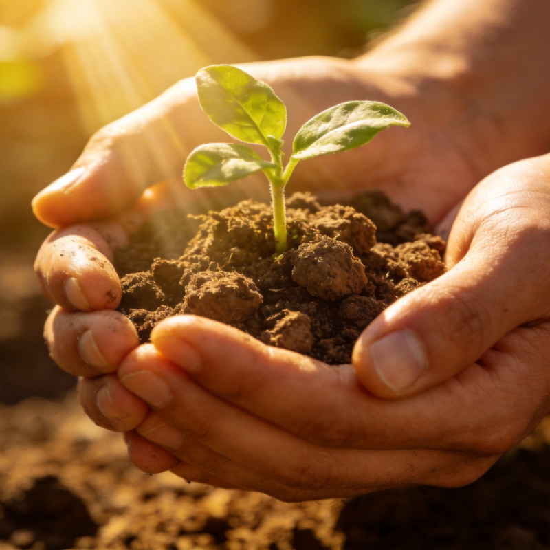 双手捧着幼苗图片