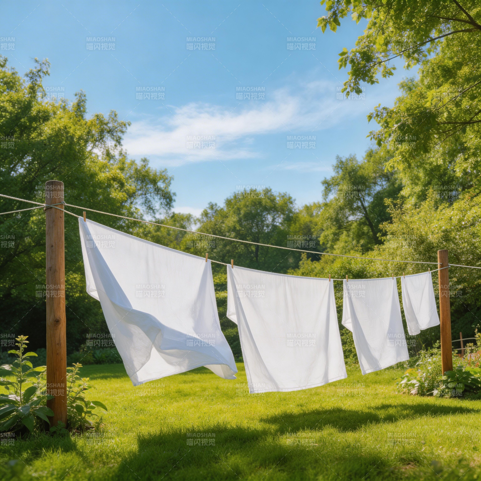 阳光下的白色衣物图片