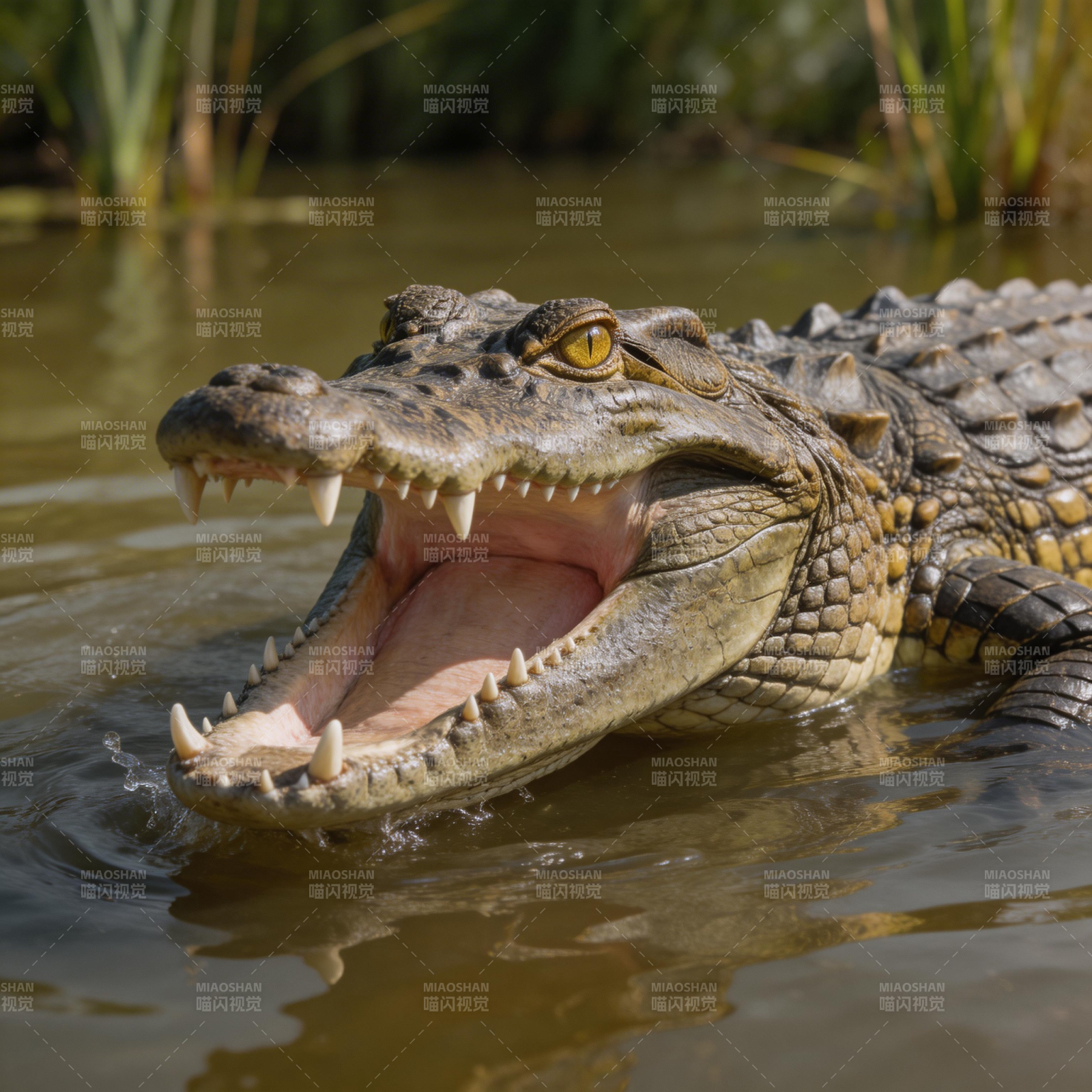 鳄鱼张嘴水中图片