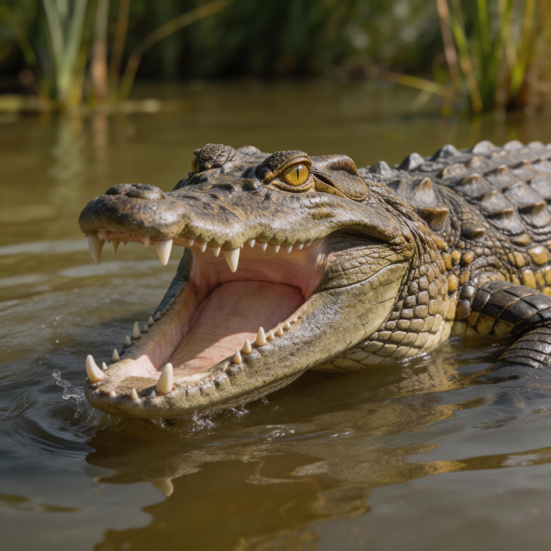 鳄鱼张嘴水中图片
