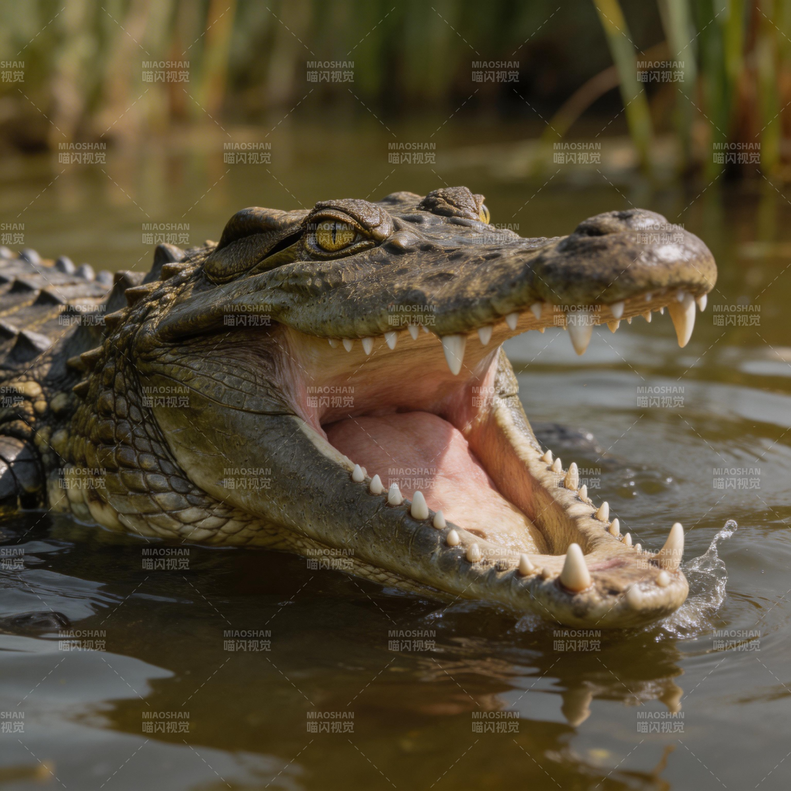 鳄鱼张嘴水中图片
