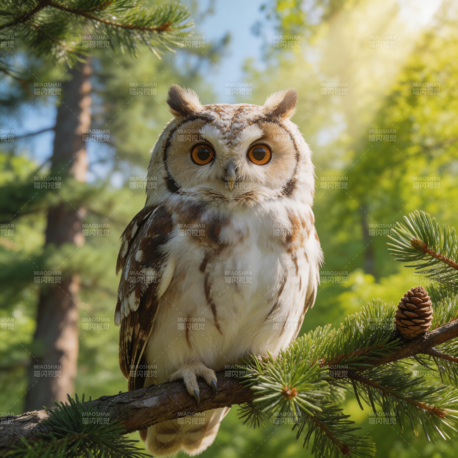林间猫头鹰栖息图片