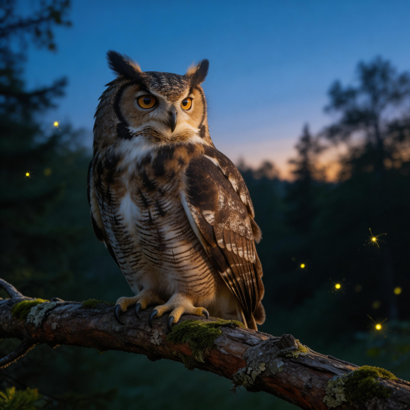 夜枭栖枝 萤火点点图片