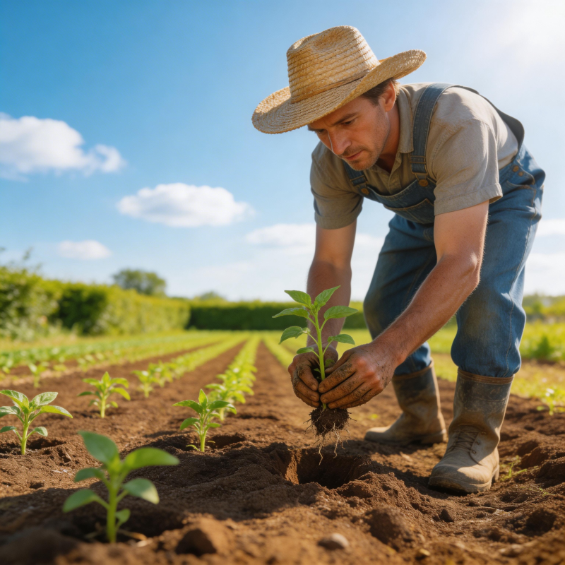 农夫田间栽苗图片
