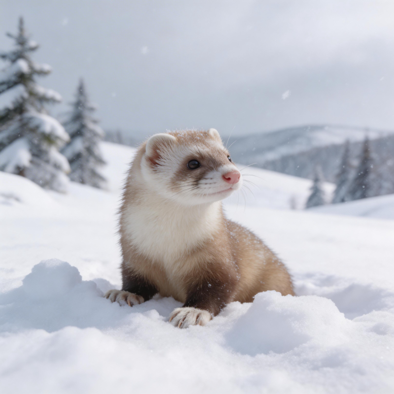 雪地中的貂图片