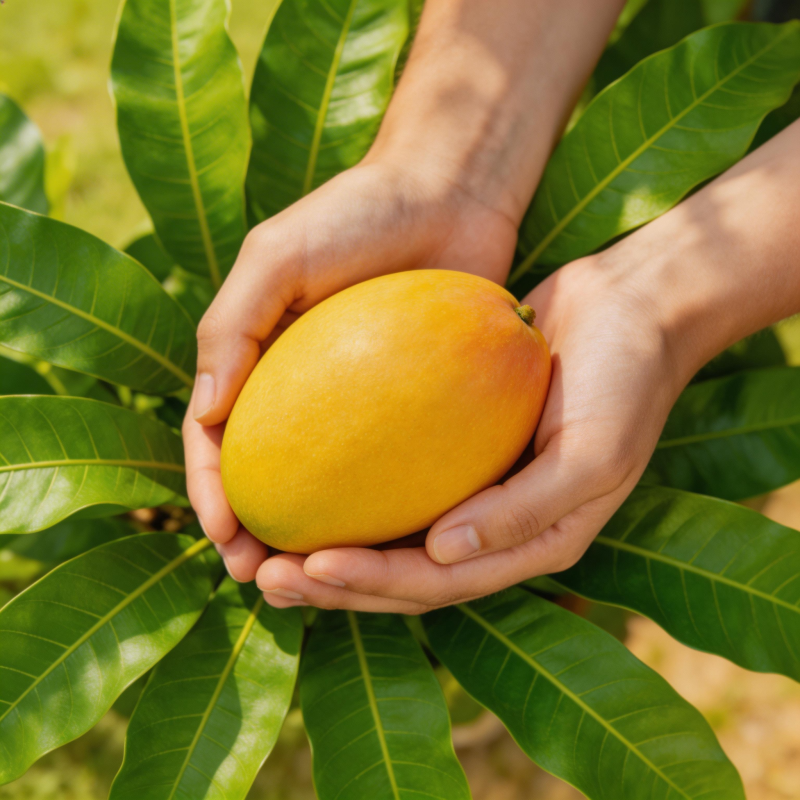 双手捧着金黄芒果图片