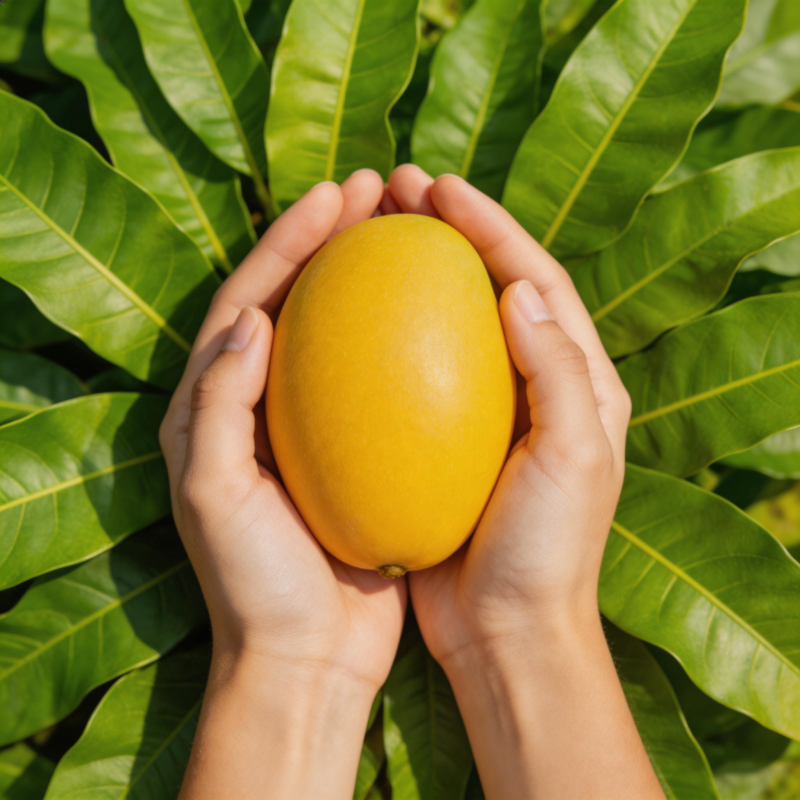 双手捧着金黄芒果图片