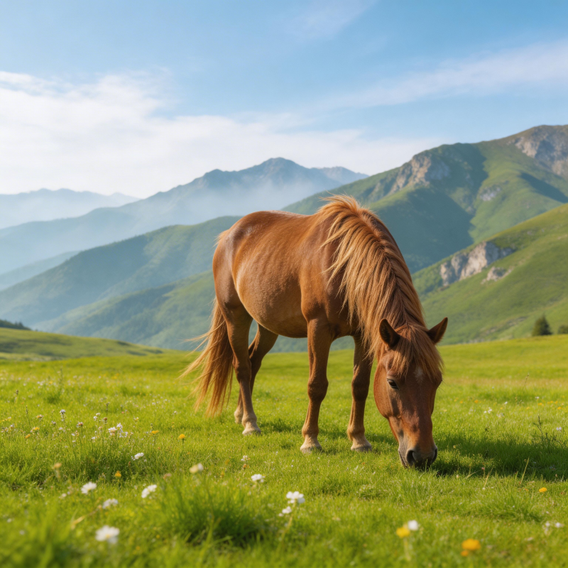 骏马草原觅食图片