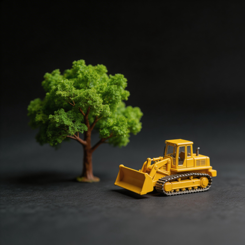 小树与黄色推土机图片