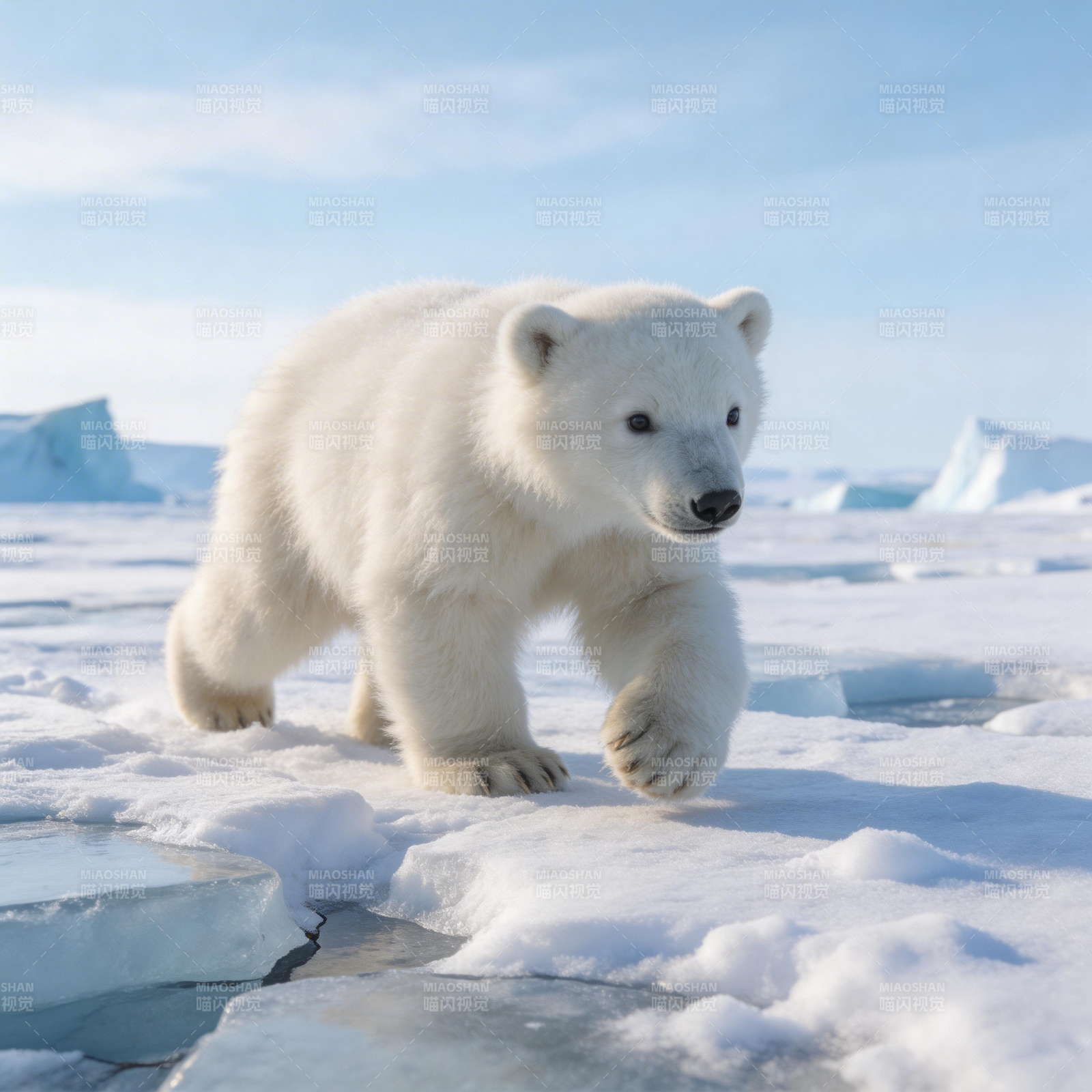 北极熊行冰原图片