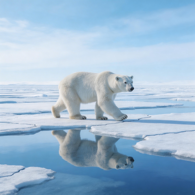 北极熊冰上行图片