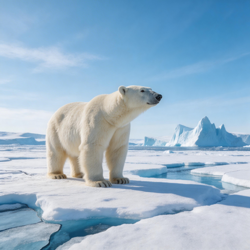 北极熊雪原伫立图片
