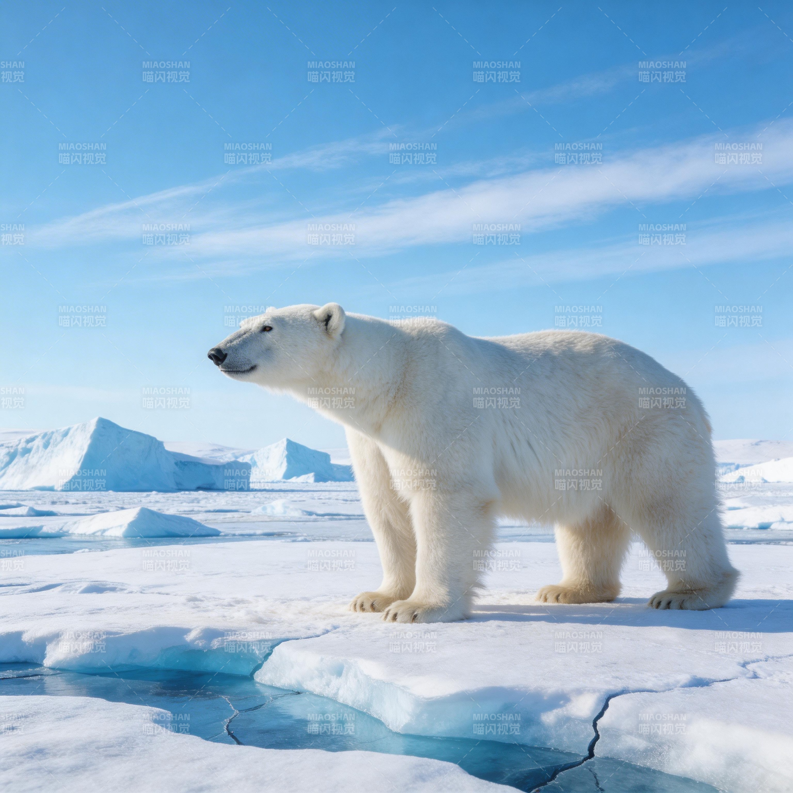 北极熊雪原伫立图片