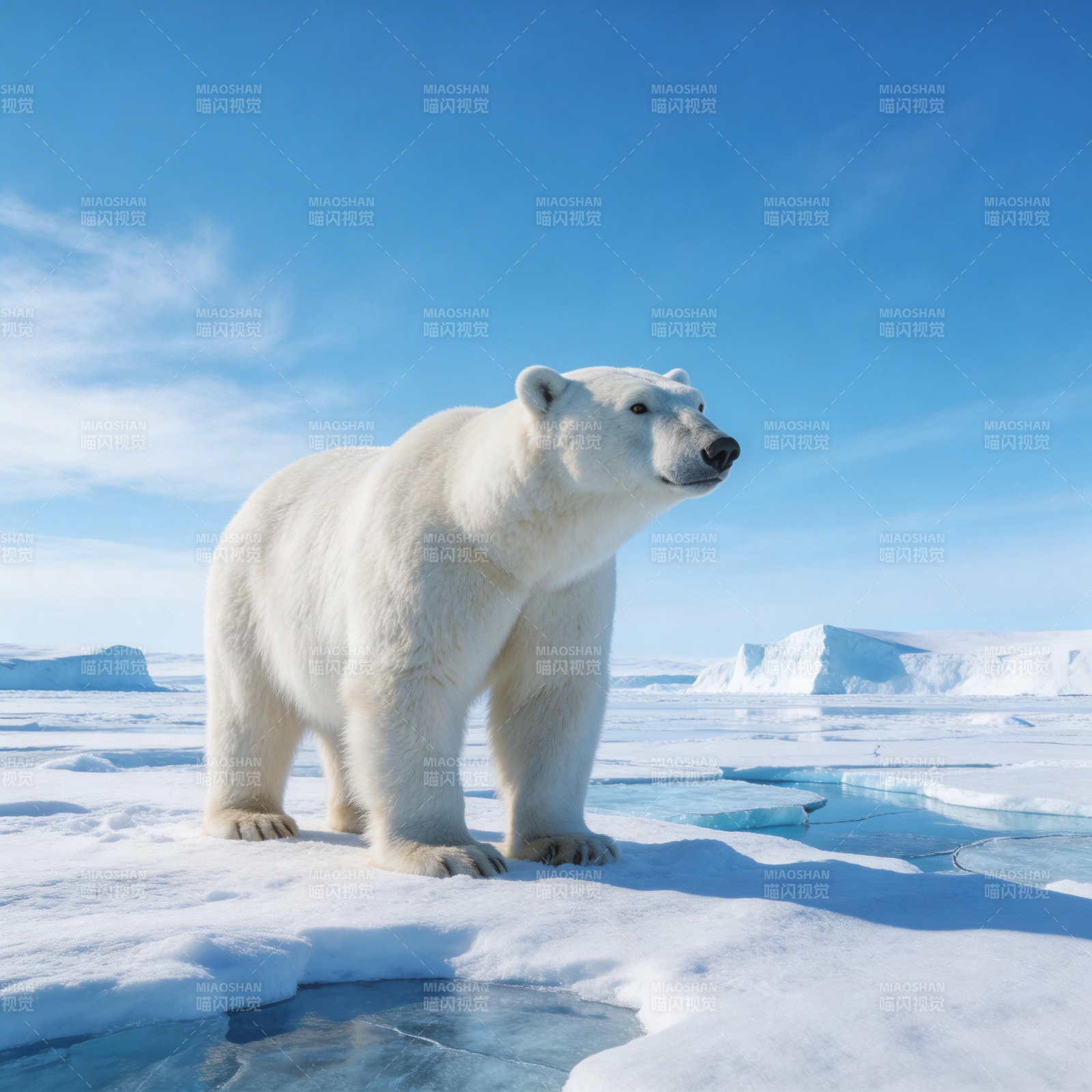 北极熊伫立冰原图片