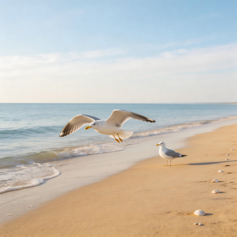 海鸥沙滩飞翔图片