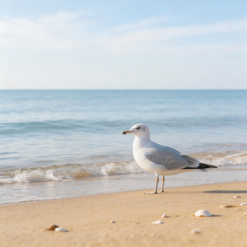 海鸥沙滩静立图片