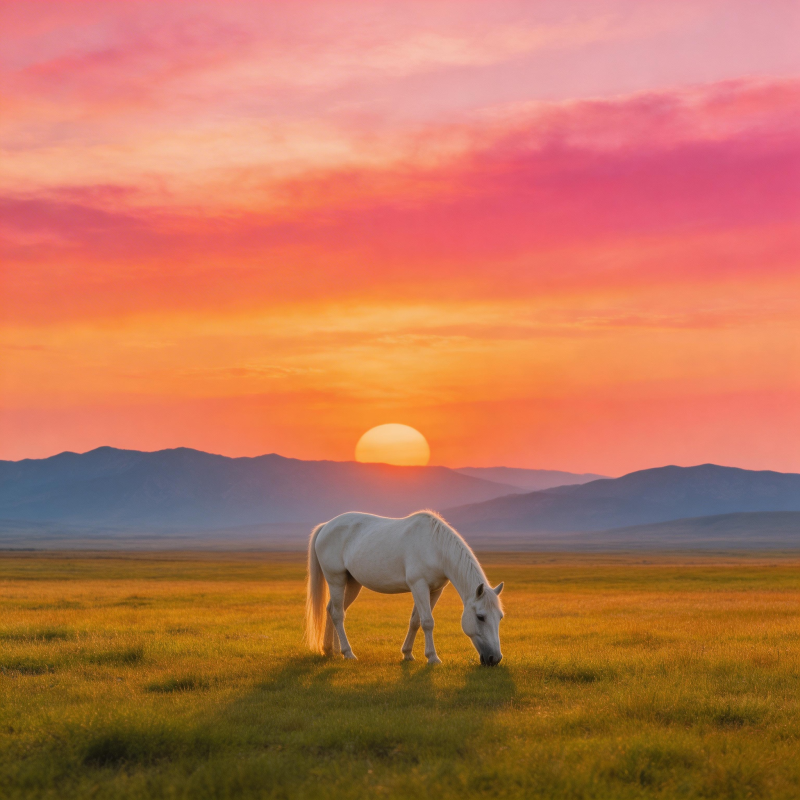 夕阳下的白马图片