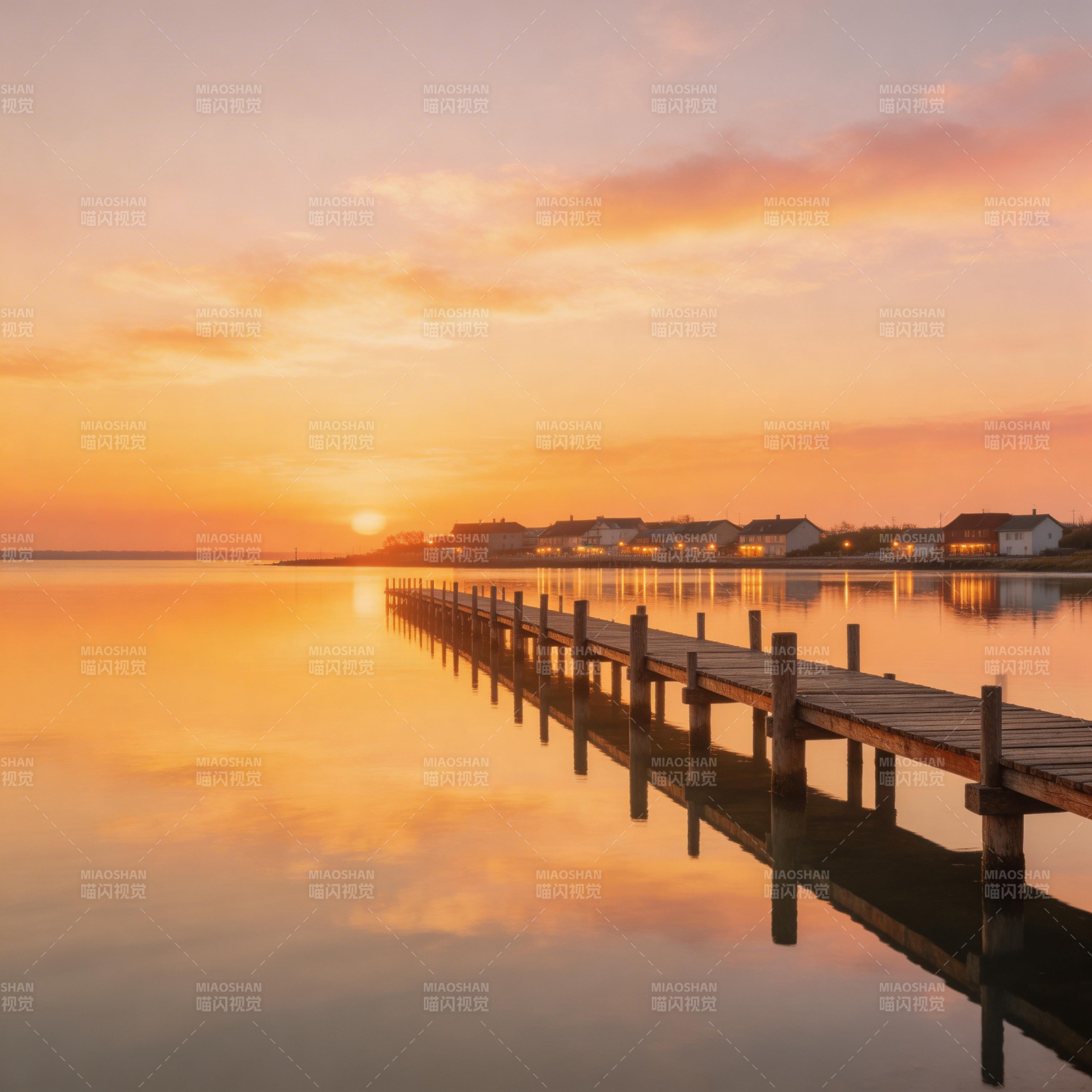 夕阳下的宁静码头图片