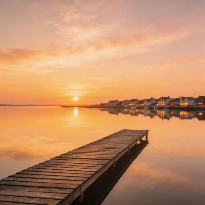 夕阳下的宁静码头图片